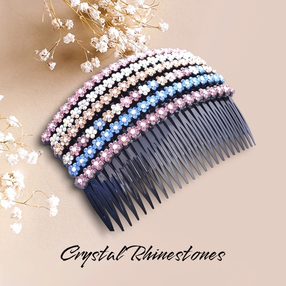 Beautiful 5pc Colorful Crystal Rhinestone Combs/ Hair Pins - Picture 2 of 11
